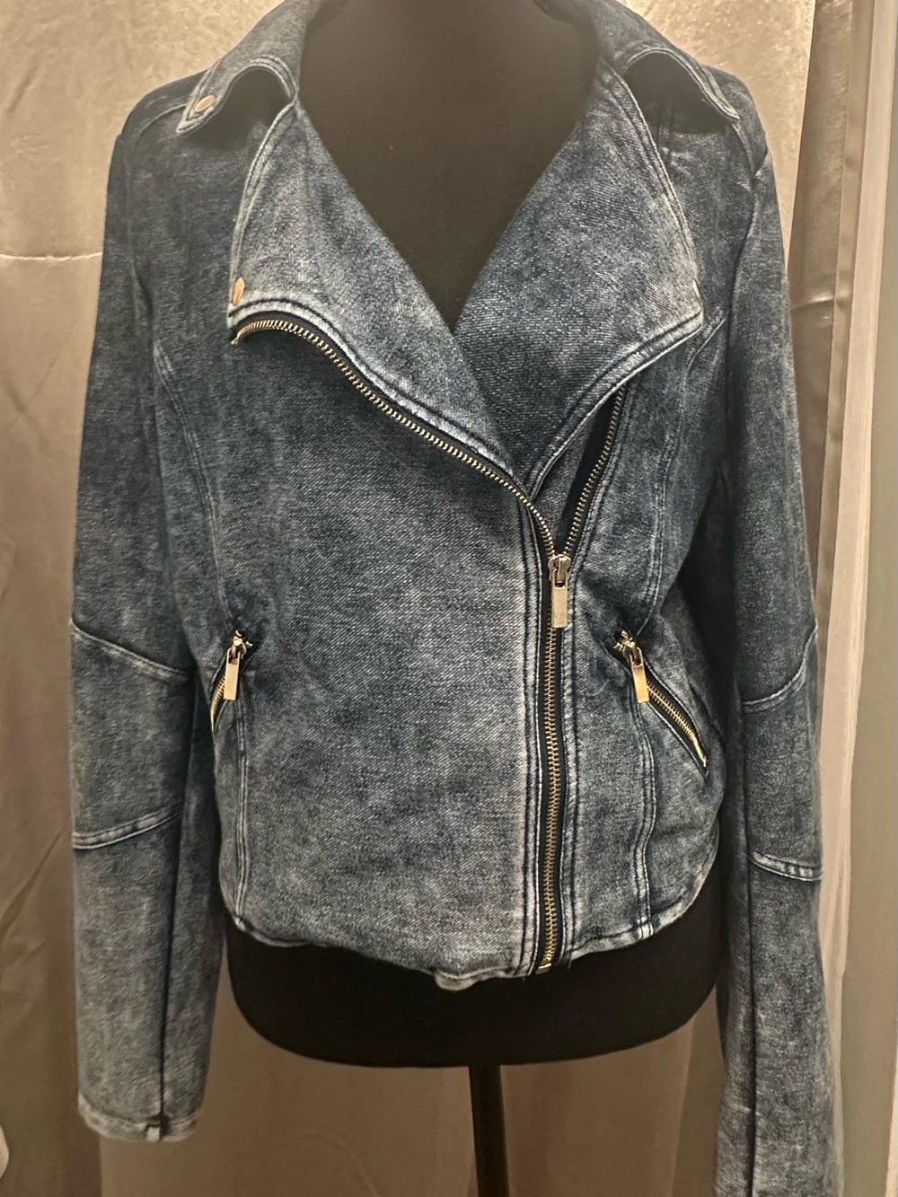 Material Girl Washed Indigo Denim Moto Jacket